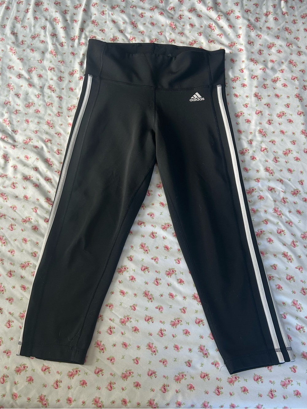 ADIDAS Black Leggings with White Side Stripes
